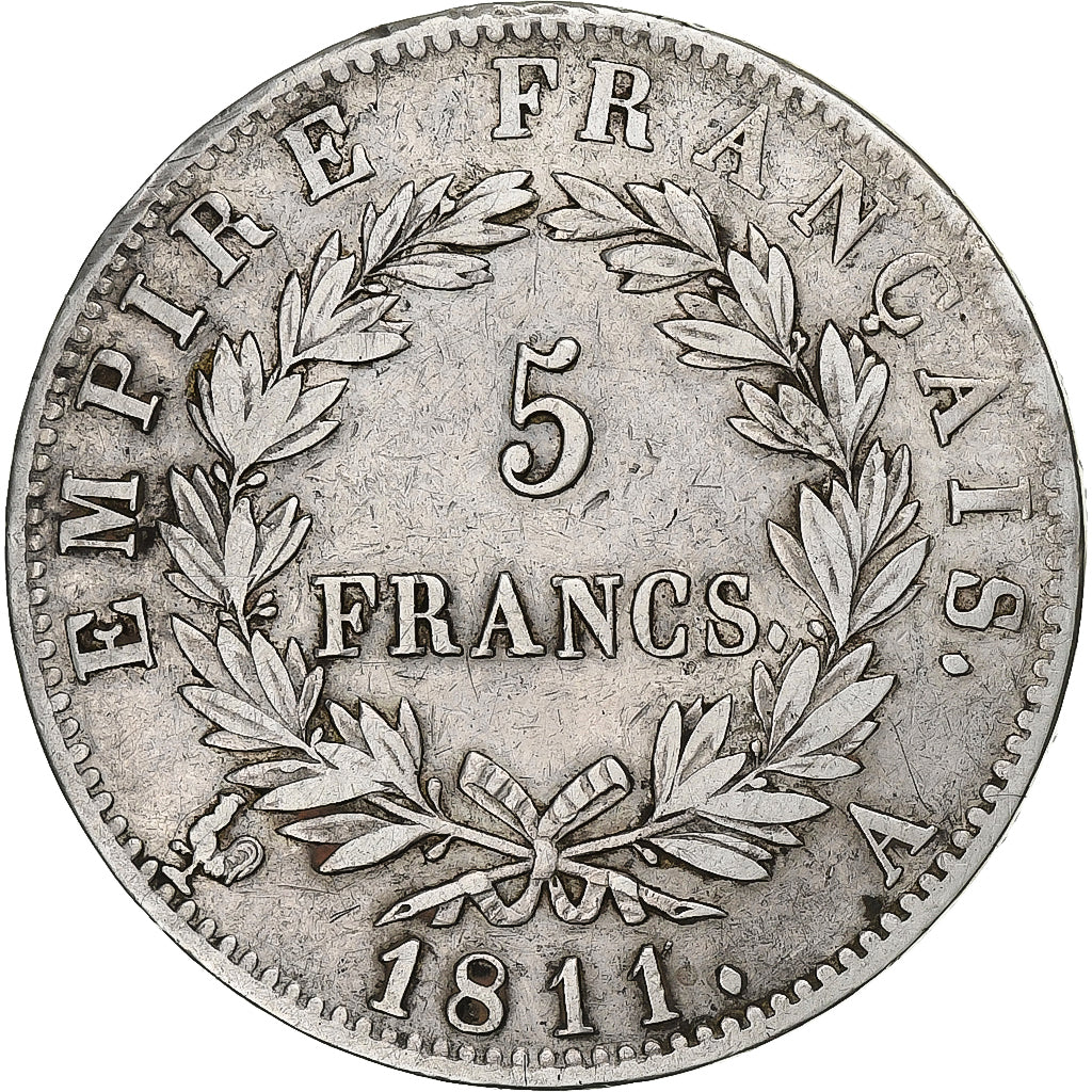 France, Napoléon I, 5 Francs, 1811, Paris, 11 espacé, Argent, TTB