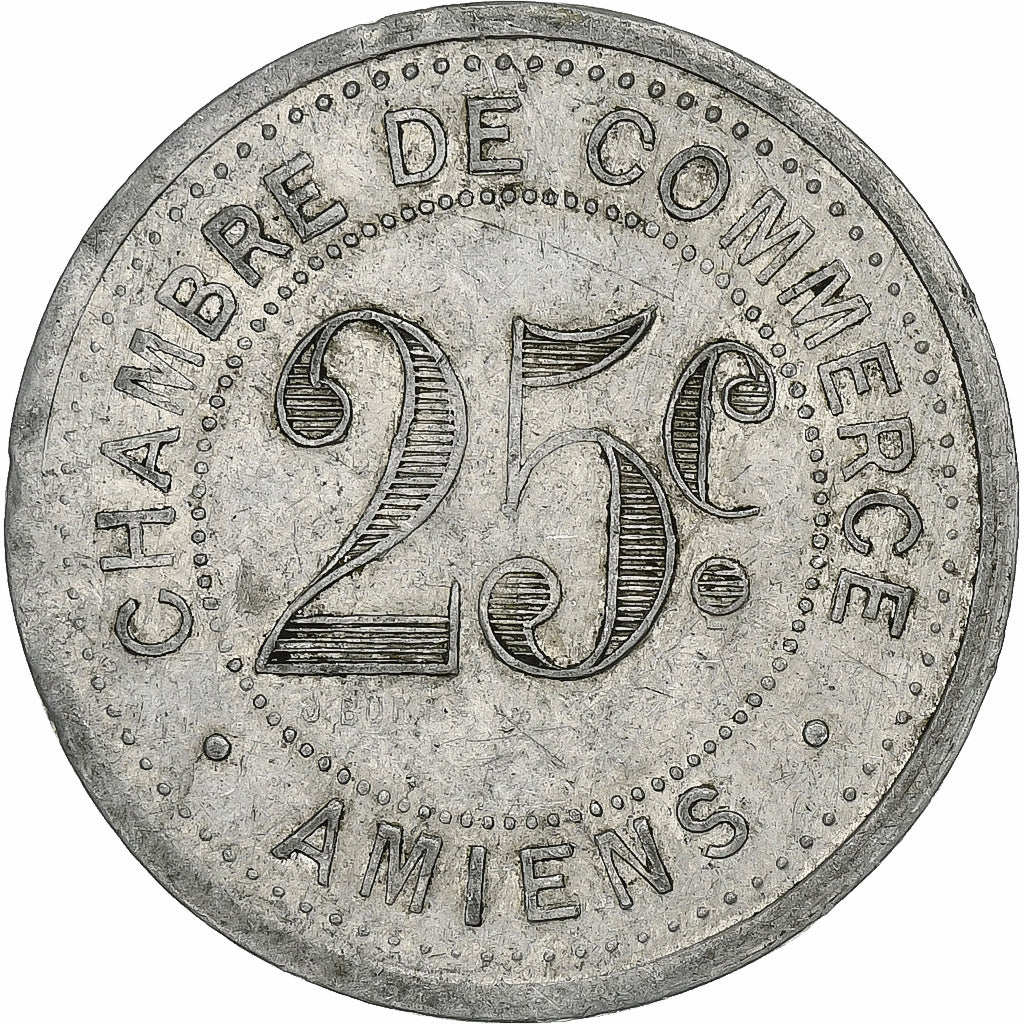 Frankrijk, Chambre de commerce d'Amiens, 25 Centimes, 1920, FR+, Aluminium