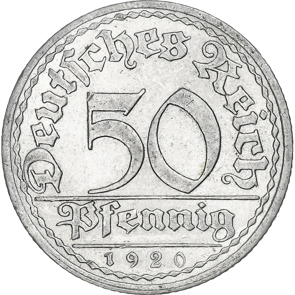 ALEMANIA - REPÚBLICA DE WEIMAR, 50 Pfennig, 1920, Berlin, Aluminio, EBC