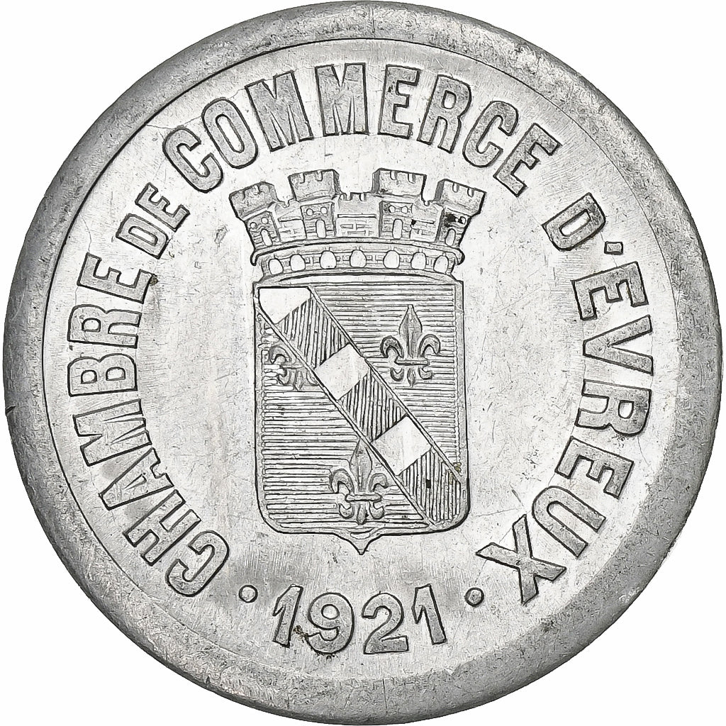 France, Chambre de commerce d'Evreux, 25 Centimes, 1921, AU(55-58), Aluminium