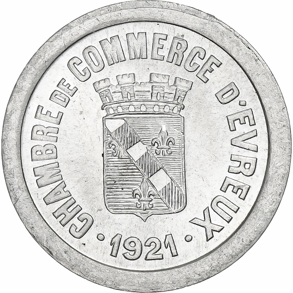 França, Chambre de commerce d'Evreux, 10 Centimes, 1921, MS(63), Alumínio