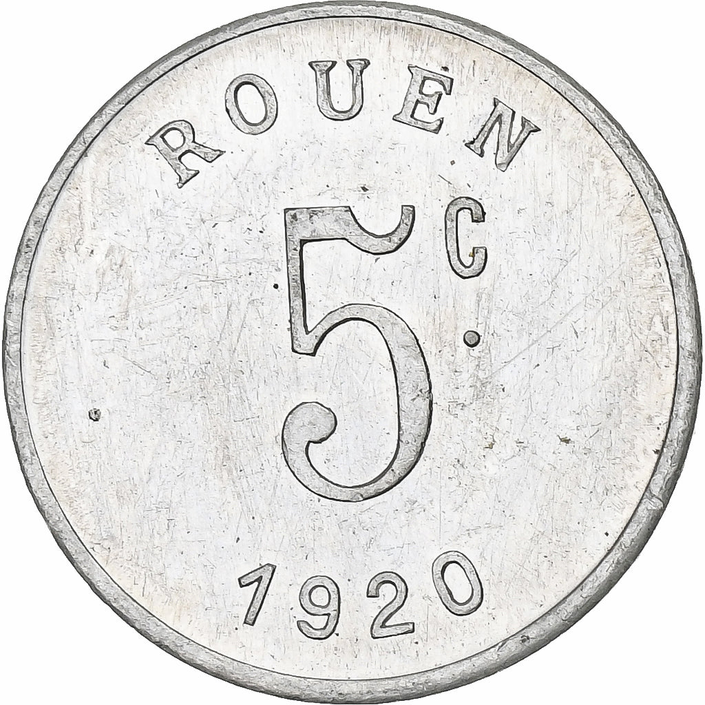 France, Ligue des commerçants rouennais, 5 Centimes, 1920, AU(55-58), Aluminium