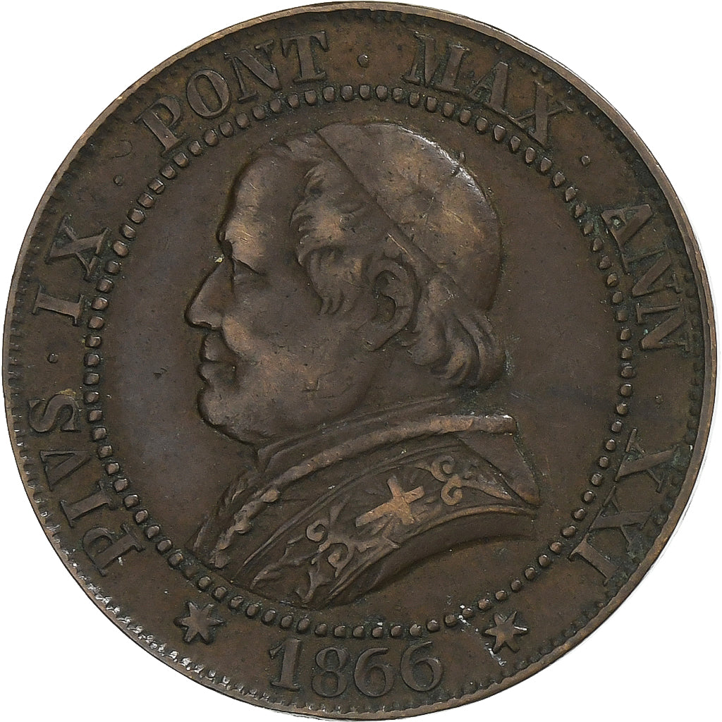Papal States, Pius IX, Soldo, 1866, Rome, Cobre, VF(30-35), KM:1372.2