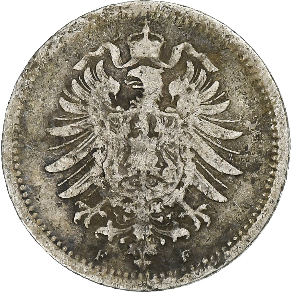 Alemanha, Wilhelm I, 20 Pfennig, 1875, Stuttgart, Prata, VF(20-25), KM:5