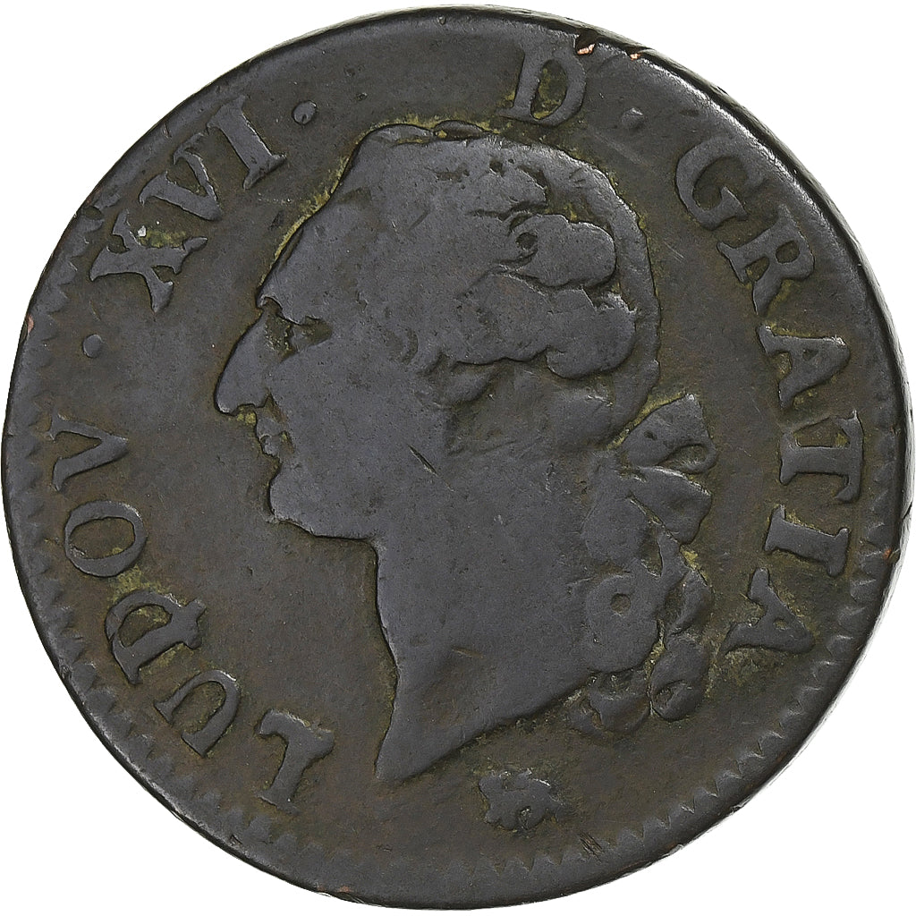 France, Louis XVI, Sol, 1791, Paris, 2nd semestre, Copper, VF(30-35)