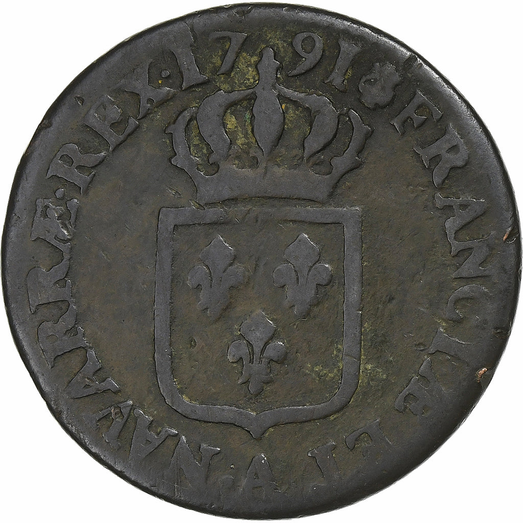 France, Louis XVI, Sol, 1791, Paris, 2nd semestre, Copper, VF(30-35)