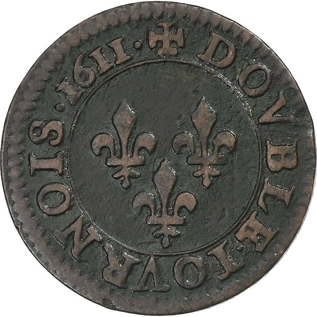 Frankrijk, Louis XIII, Double Tournois, 1611, Paris, Koper, FR, Gadoury:5