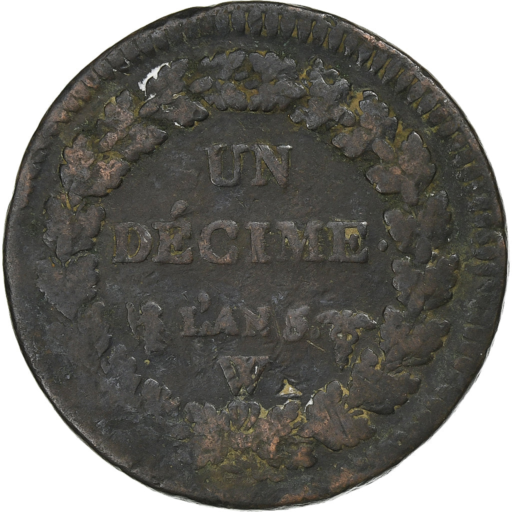 Francja, Decime, Dupré, AN 5, Lille, Miedź, F(12-15), Gadoury:187, KM:640