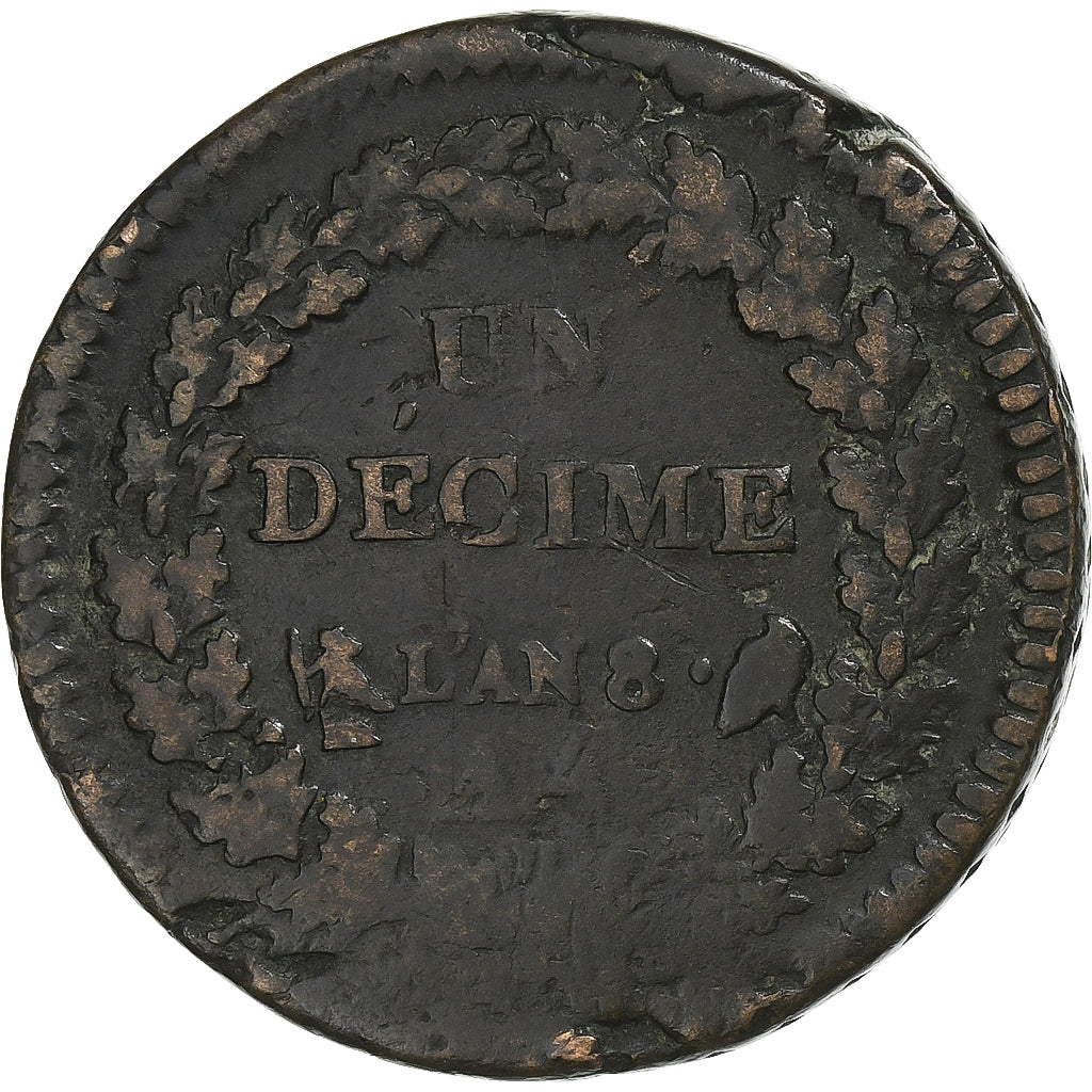Frankrijk, Decime, Dupré, AN 8, Metz, Koper, FR+, Gadoury:187a, KM:640