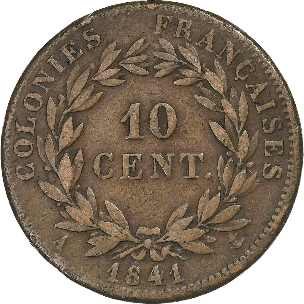 French Colonies, Louis-Philippe I, 10 Centimes, 1841, Paris, Copper, VF(30-35)