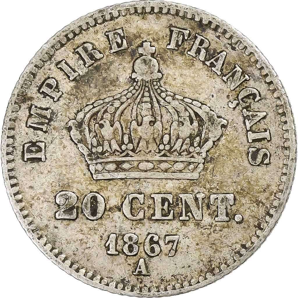 Frankrijk, Napoleon III, 20 Centimes, 1867, Paris, Zilver, ZF, Gadoury:309