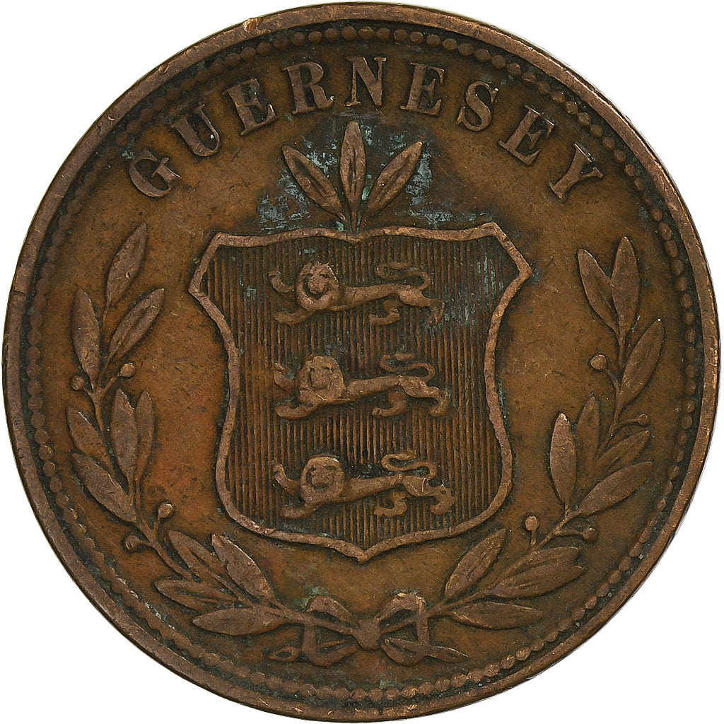 Guernsey, 8 Doubles, 1864, Heaton, Cobre, MBC, KM:7