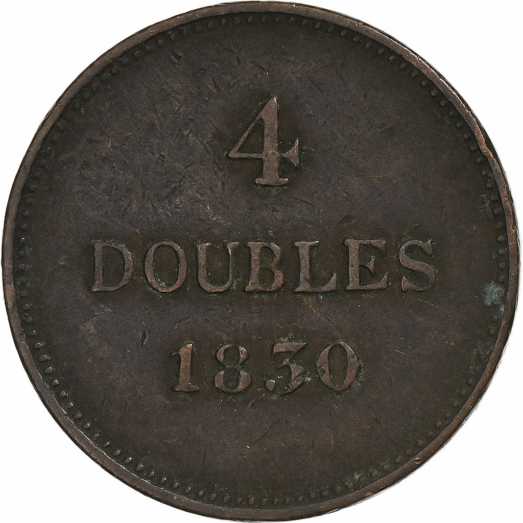 Guernsey, 4 Doubles, 1830, Heaton, Copper, VF(30-35), KM:2