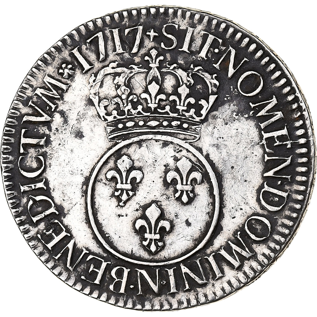 France, Louis XV, Ecu Vertugadin, 1717, Montpellier, Argent, TTB, Gadoury:317