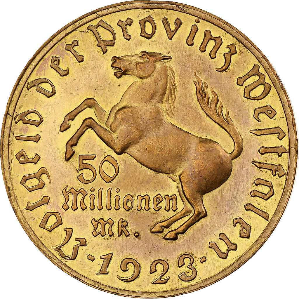 Germany, Weimar Republic, Westfalen, 50 Millions Mark, 1923, Tombac, AU(55-58)