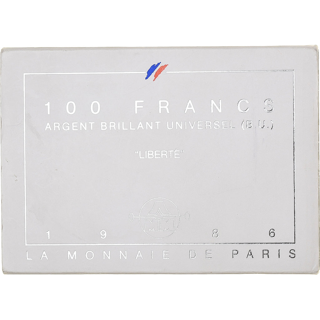 França, 100 Francs, Charlemagne, 1986, Monnaie de Paris, BU, Prata, MS(65-70)