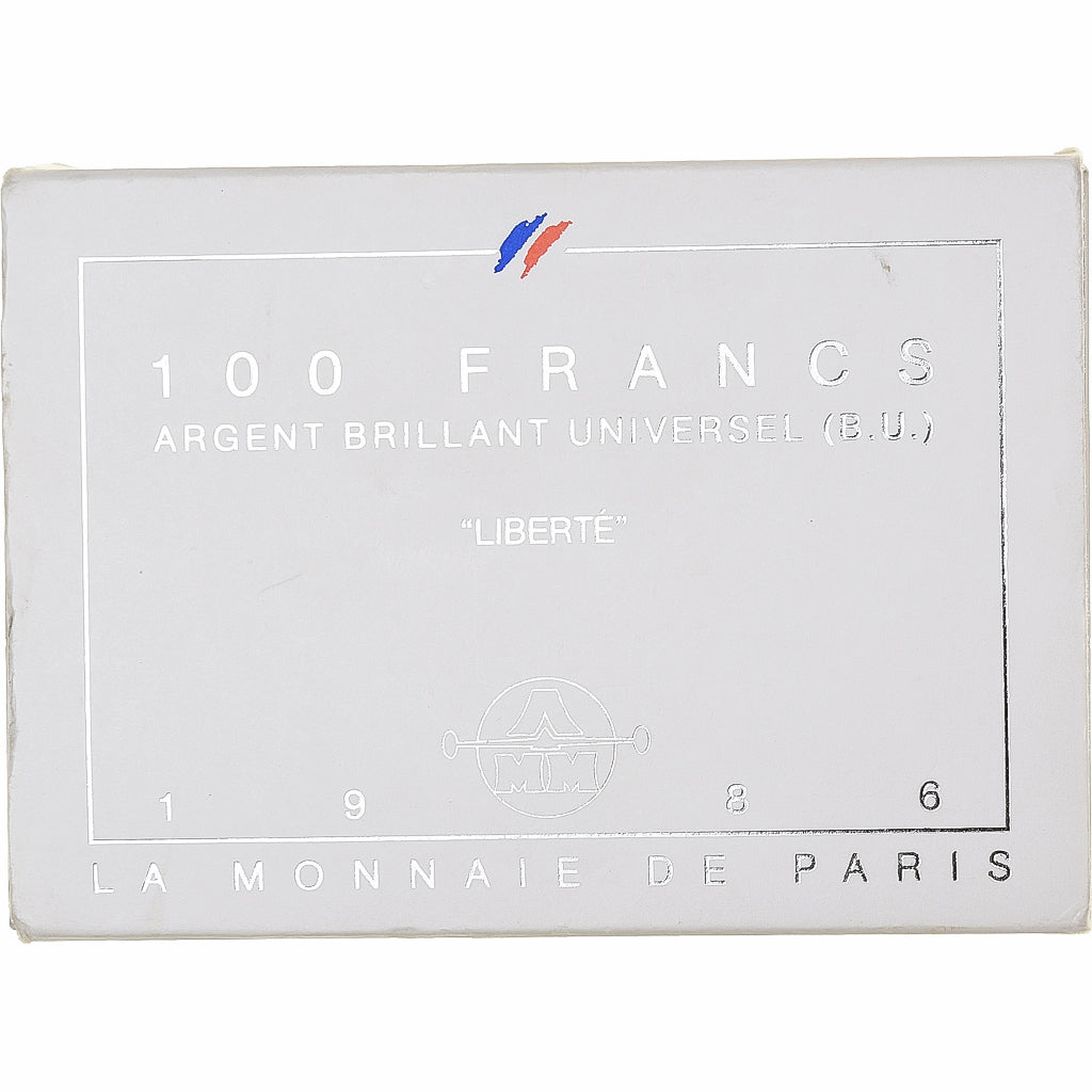France, 100 Francs, Liberté, 1986, Monnaie de Paris, BU, Argent, FDC