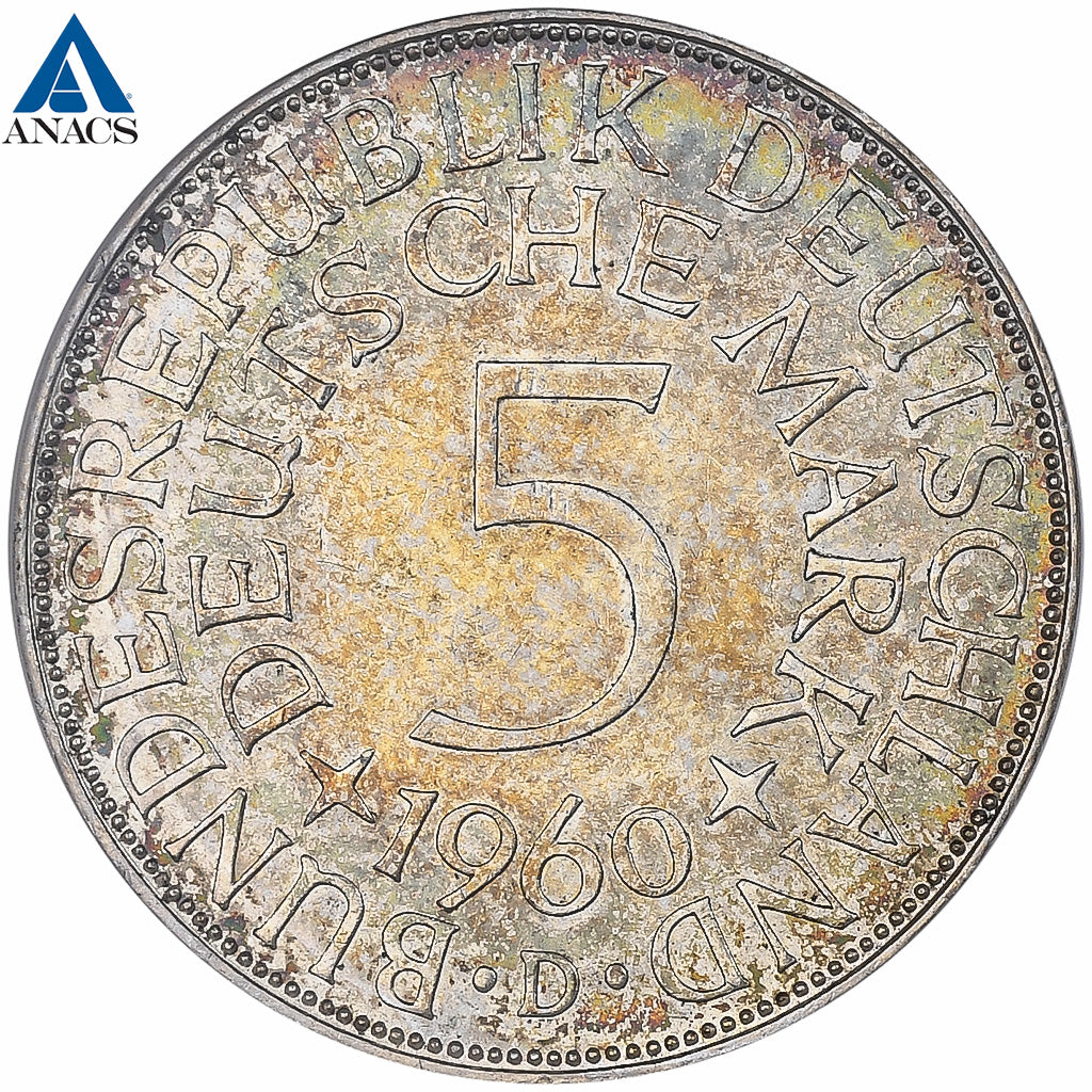 Germania, 5 Mark, 1960, Munich, Argento, ANACS, MS63, KM:112.1