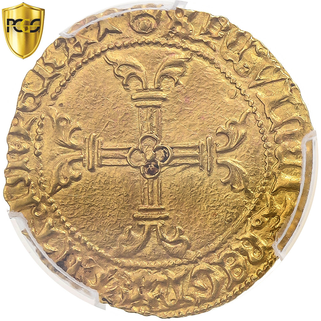Francia, Charles VII, 1/2 écu d'or à la couronne, 1447-1461, Montpellier, Oro