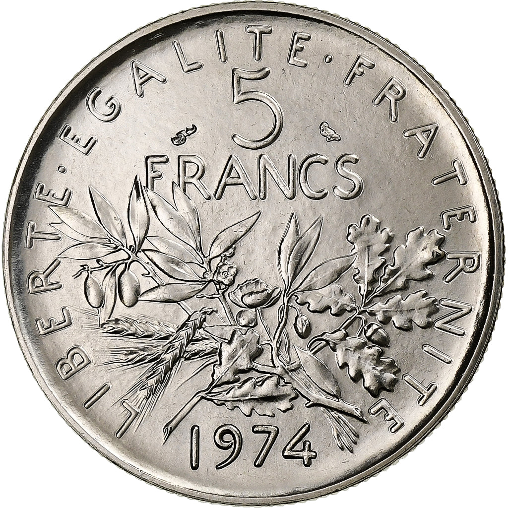 França, 5 Francs, Semeuse, 1974, Monnaie de Paris, série FDC, Cuproníquel