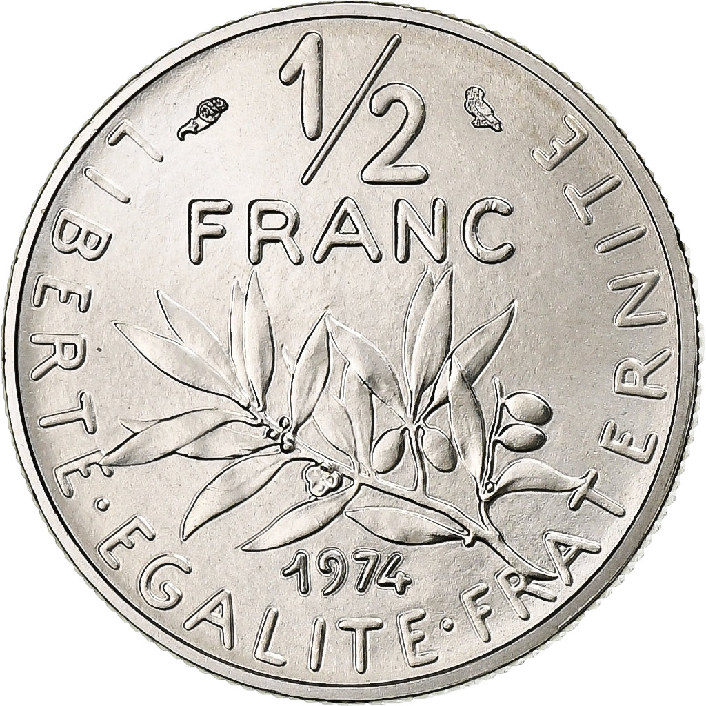 França, 1/2 Franc, Semeuse, 1974, Monnaie de Paris, série FDC, Níquel