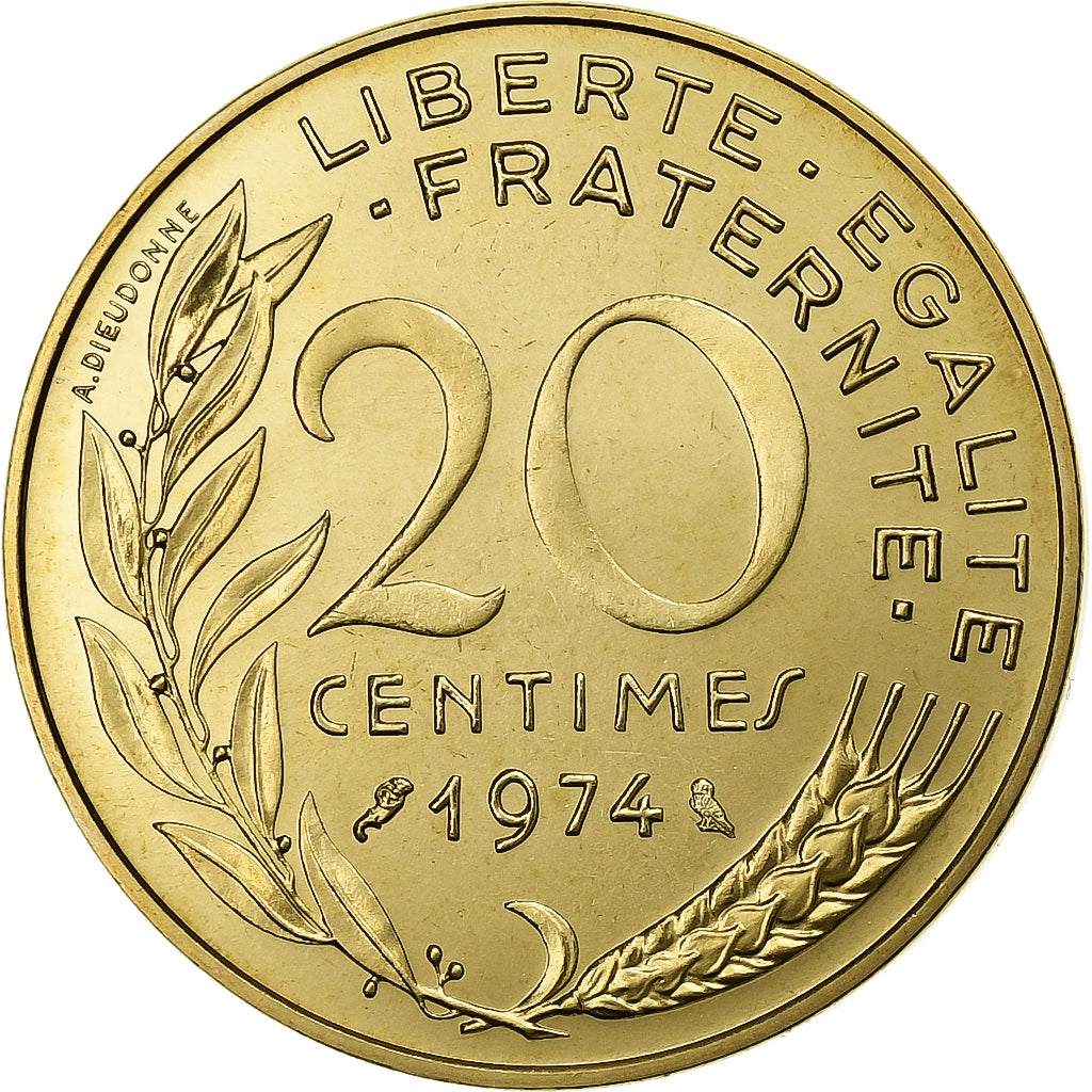 Frankrijk, 20 Centimes, Marianne, 1974, Monnaie de Paris, série FDC