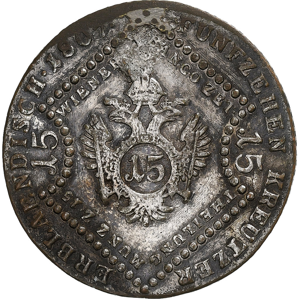 Österreich, Franz I, 15 Kreuzer, 1807, Vienna, Silvered copper, S+, KM:2138