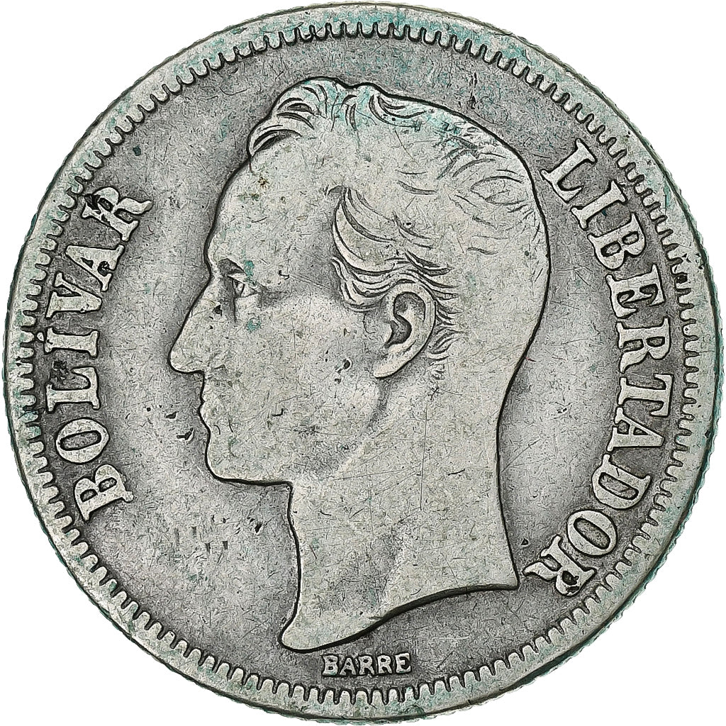 Venezuela, 2 Bolivares, 1945, Philadelphia, Plata, BC+, KM:23a