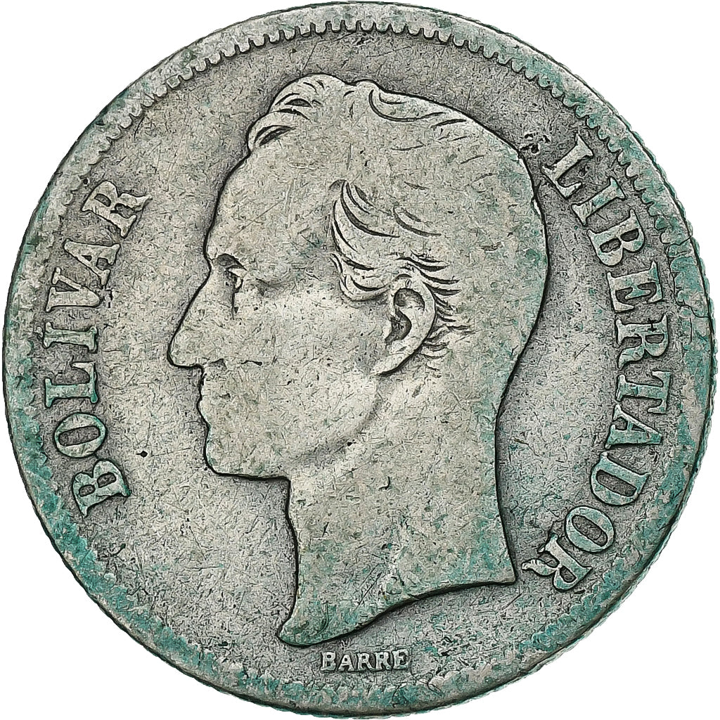 Venezuela, Bolivar, 1945, Philadelphia, Plata, BC+, KM:22a