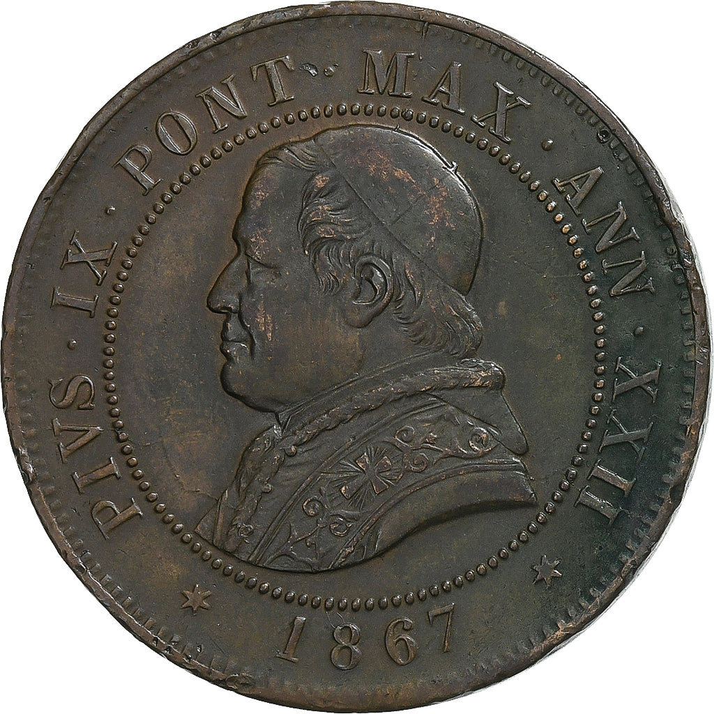Papal States, Pius IX, 4 Soldi, 1867, Rome, Cobre, AU(50-53), KM:1374