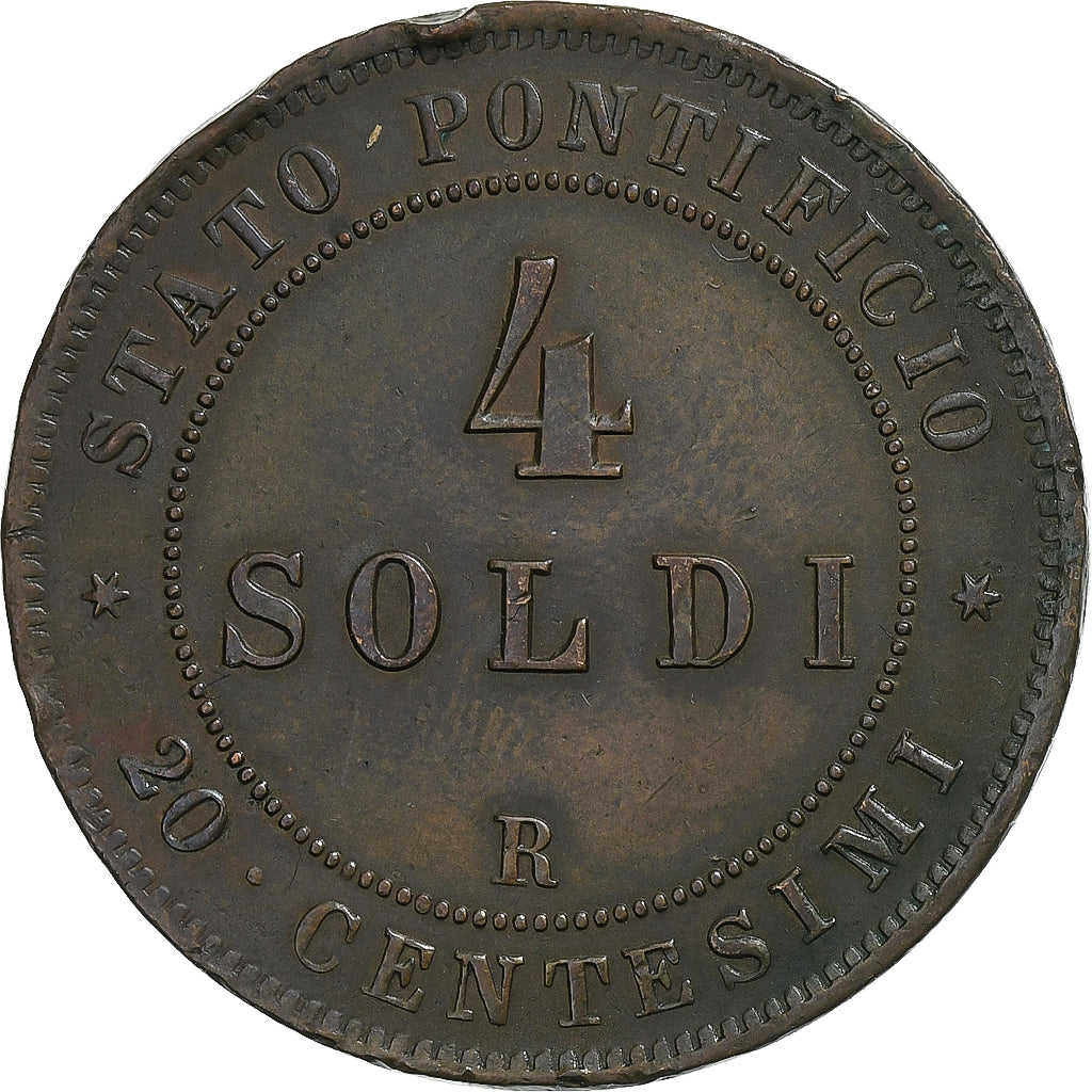 Papal States, Pius IX, 4 Soldi, 1867, Rome, Cobre, AU(50-53), KM:1374