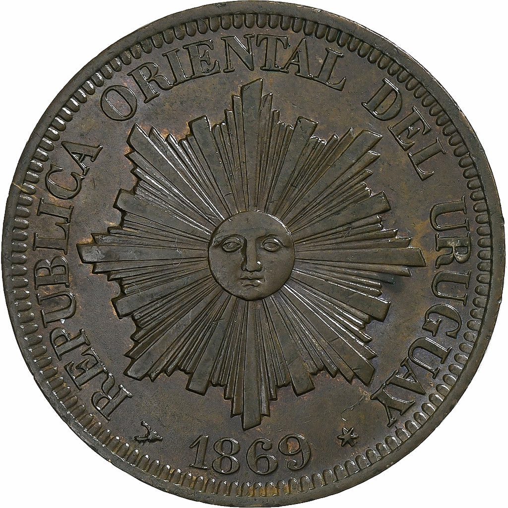 Uruguay, 4 Centesimos, 1869, Heaton, Bronzo, SPL, KM:13