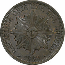 Uruguay, 4 Centesimos, 1869, Heaton, Bronzo, SPL, KM:13