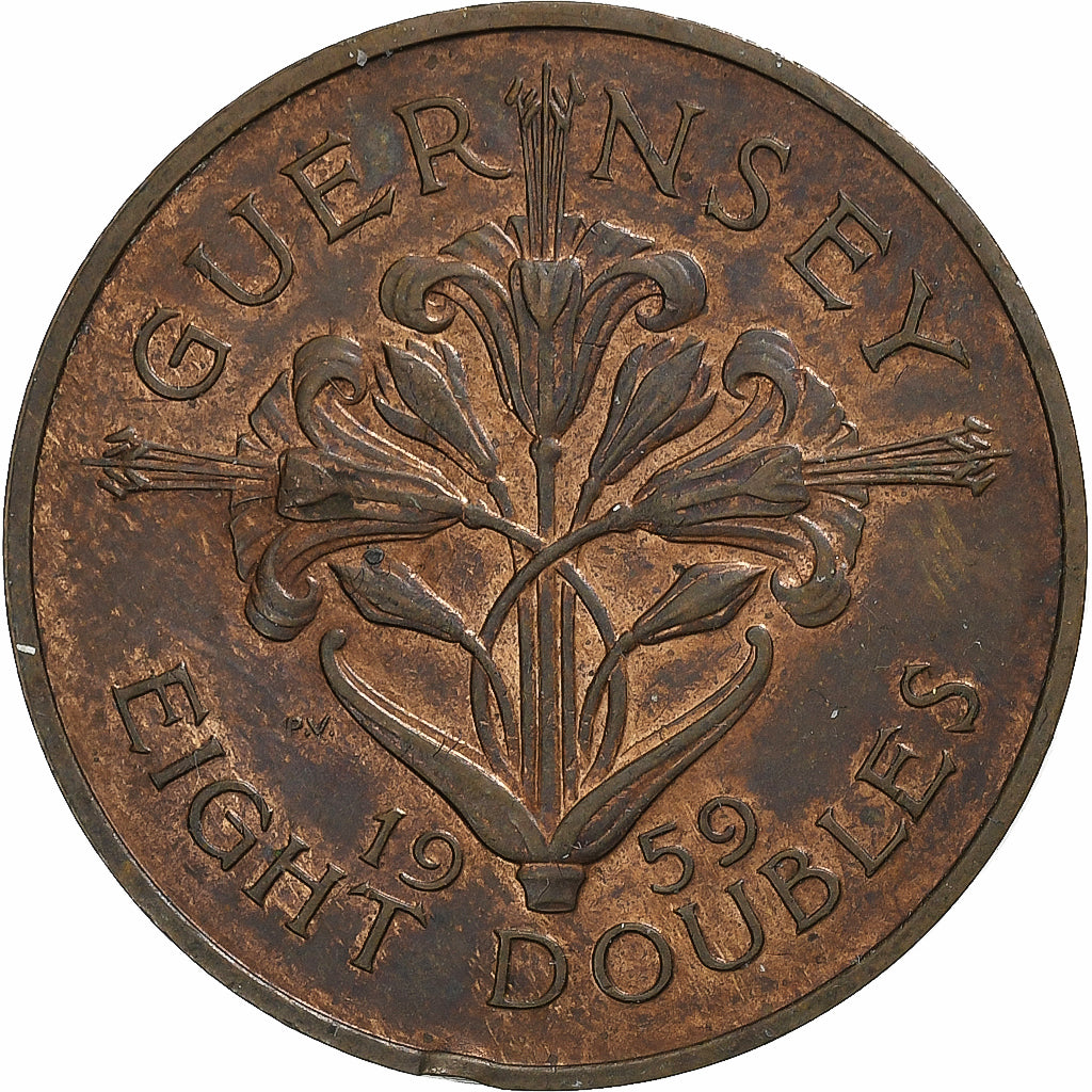 Guernsey, Elizabeth II, 8 Doubles, 1959, London, Bronze, MS(60-62), KM:16