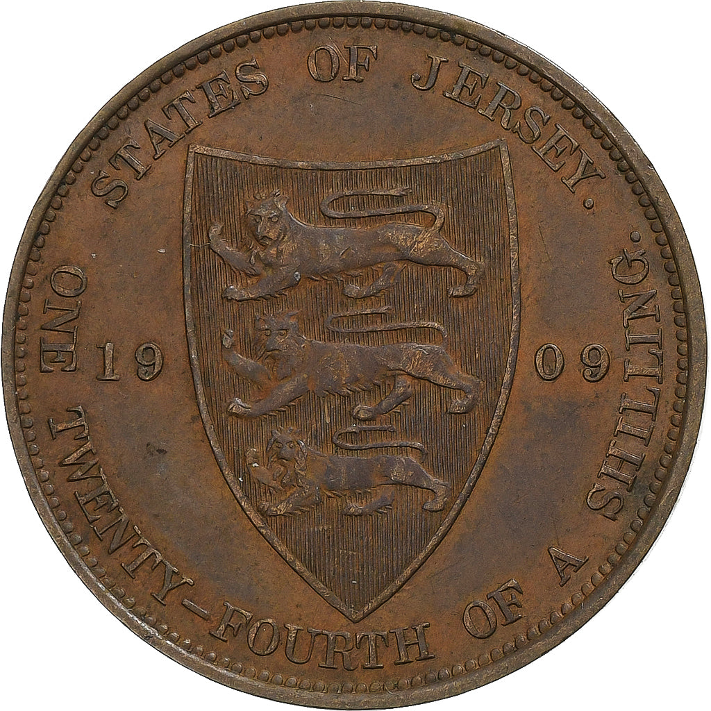 Jersey, Edward VII, 1/24 Shilling, 1909, London, Bronze, EF(40-45), KM:9