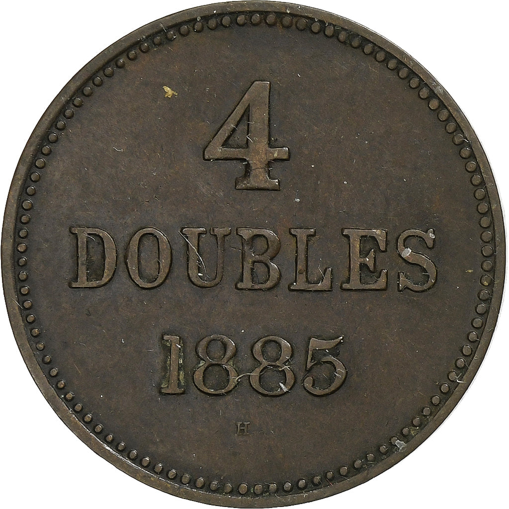 Guernsey, 4 Doubles, 1885, Heaton, Bronze, S+, KM:5