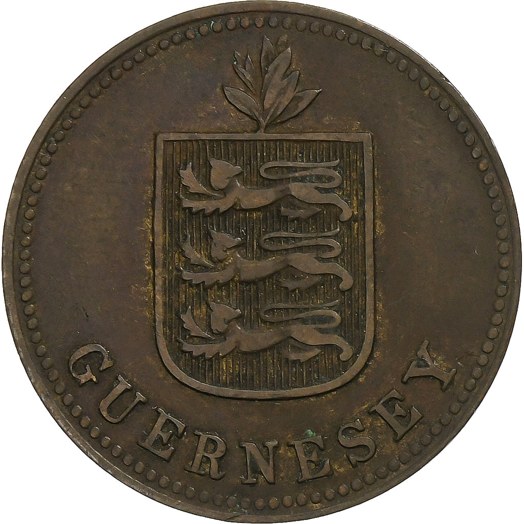 Guernsey, 2 Doubles, 1914, Heaton, Bronze Plated Copper, VF(30-35), KM:12
