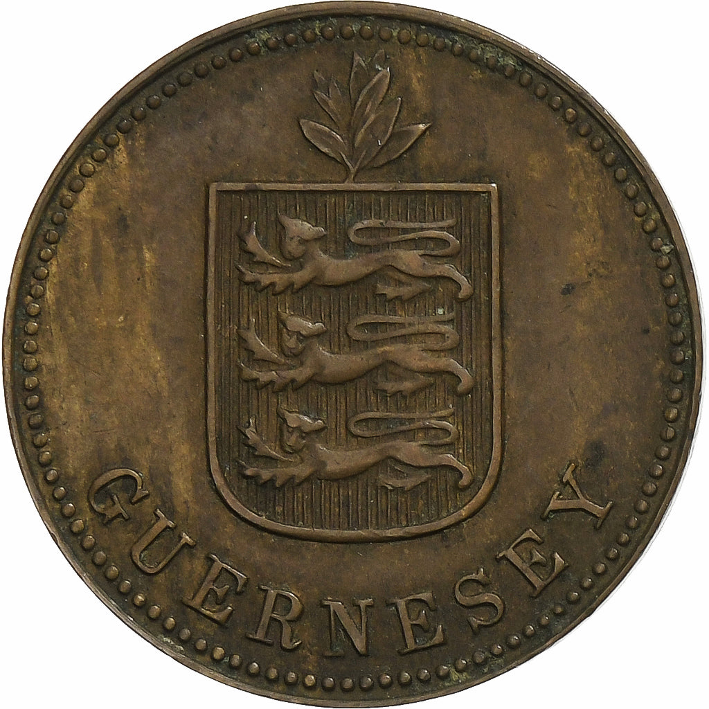 Guernsey, 2 Doubles, 1918, Heaton, Bronze Plated Copper, VF(30-35), KM:12