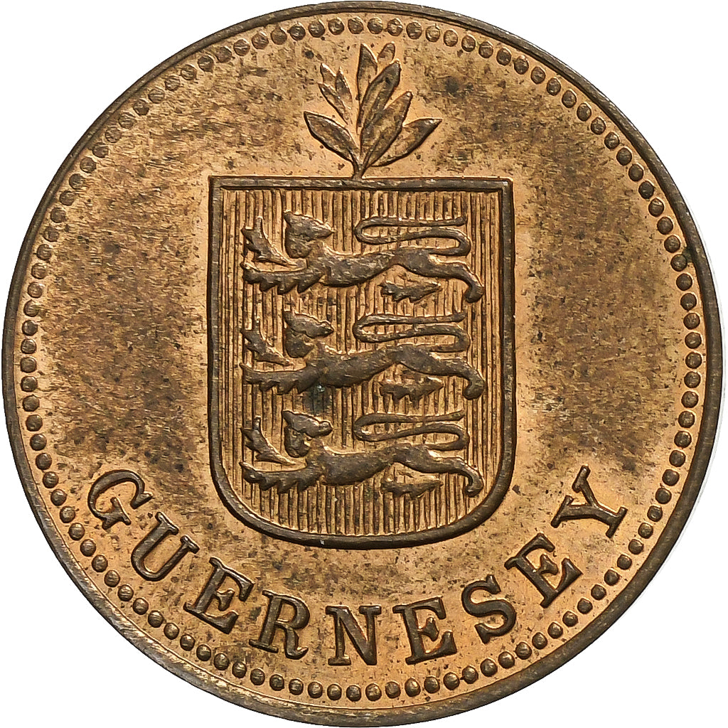 Guernsey, 2 Doubles, 1929, Heaton, Bronze Plated Copper, AU(50-53), KM:12