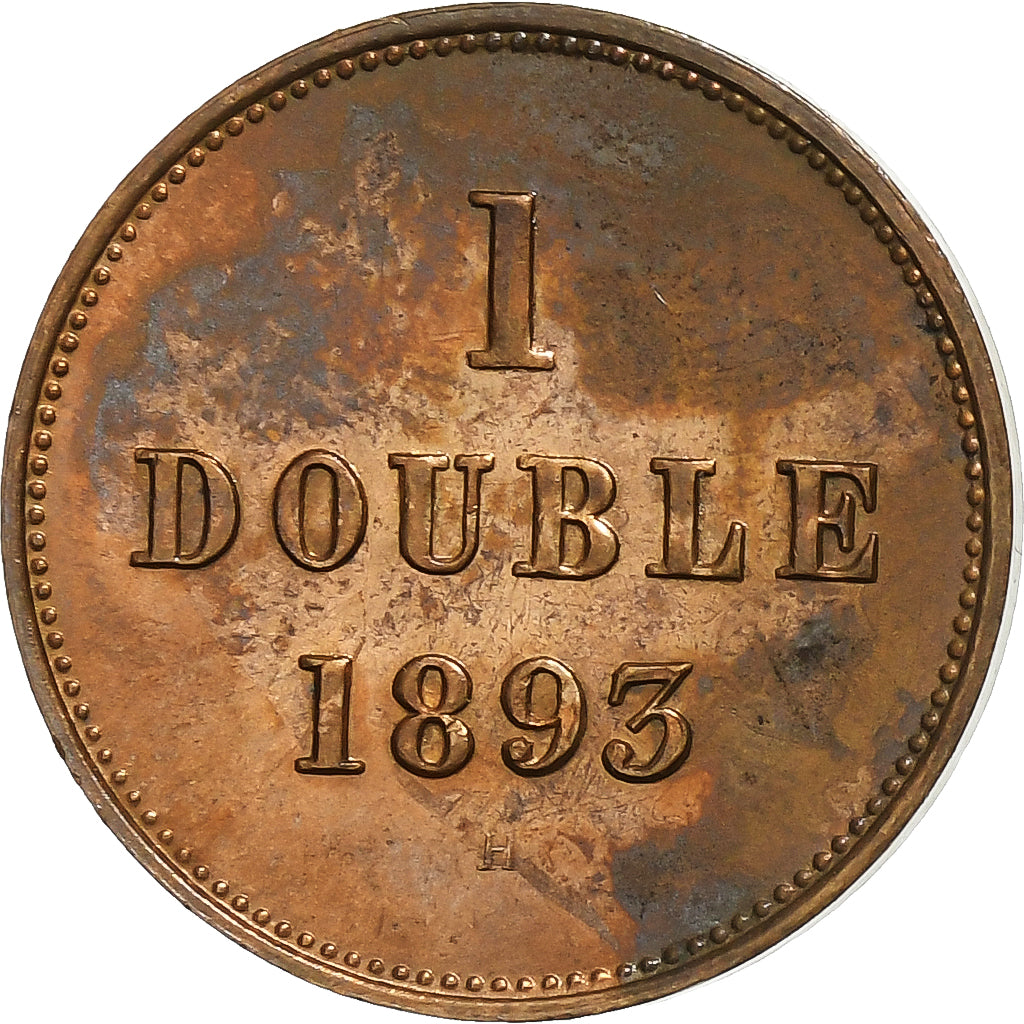 Guernsey, Double, 1893, Heaton, Bronze, UNZ+, KM:10