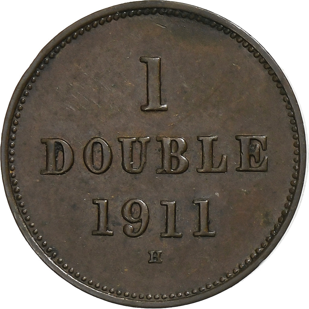 Guernsey, Double, 1911, Heaton, Bronze, AU(50-53), KM:10