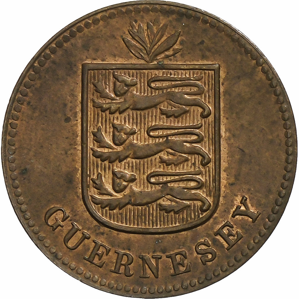 Guernsey, Double, 1911, Heaton, Bronze Plated Copper, AU(50-53), KM:11