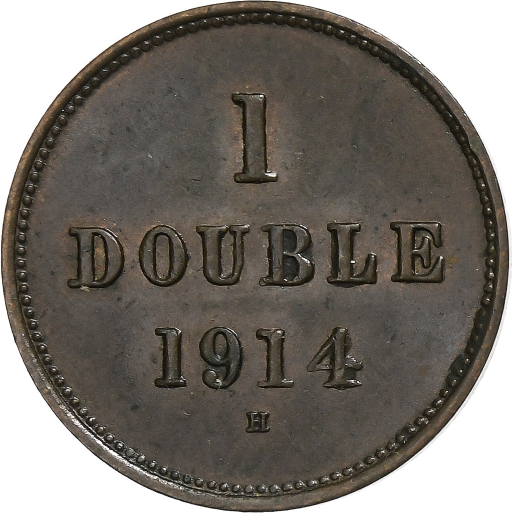 Guernsey, Double, 1914, Heaton, Bronze Plated Copper, SPL-, KM:11