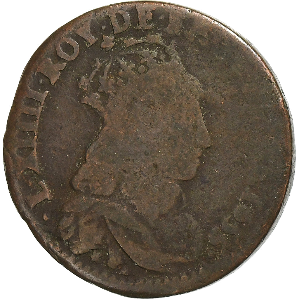 Frankreich, Louis XIV, Liard, 1655, Pont-de-l'Arche, Kupfer, S, Gadoury:80