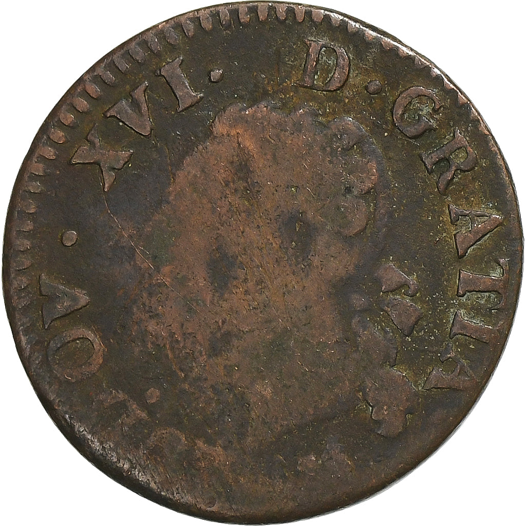 Frankrijk, Louis XVI, Liard, 1791, Rouen, Koper, ZG+, Gadoury:348