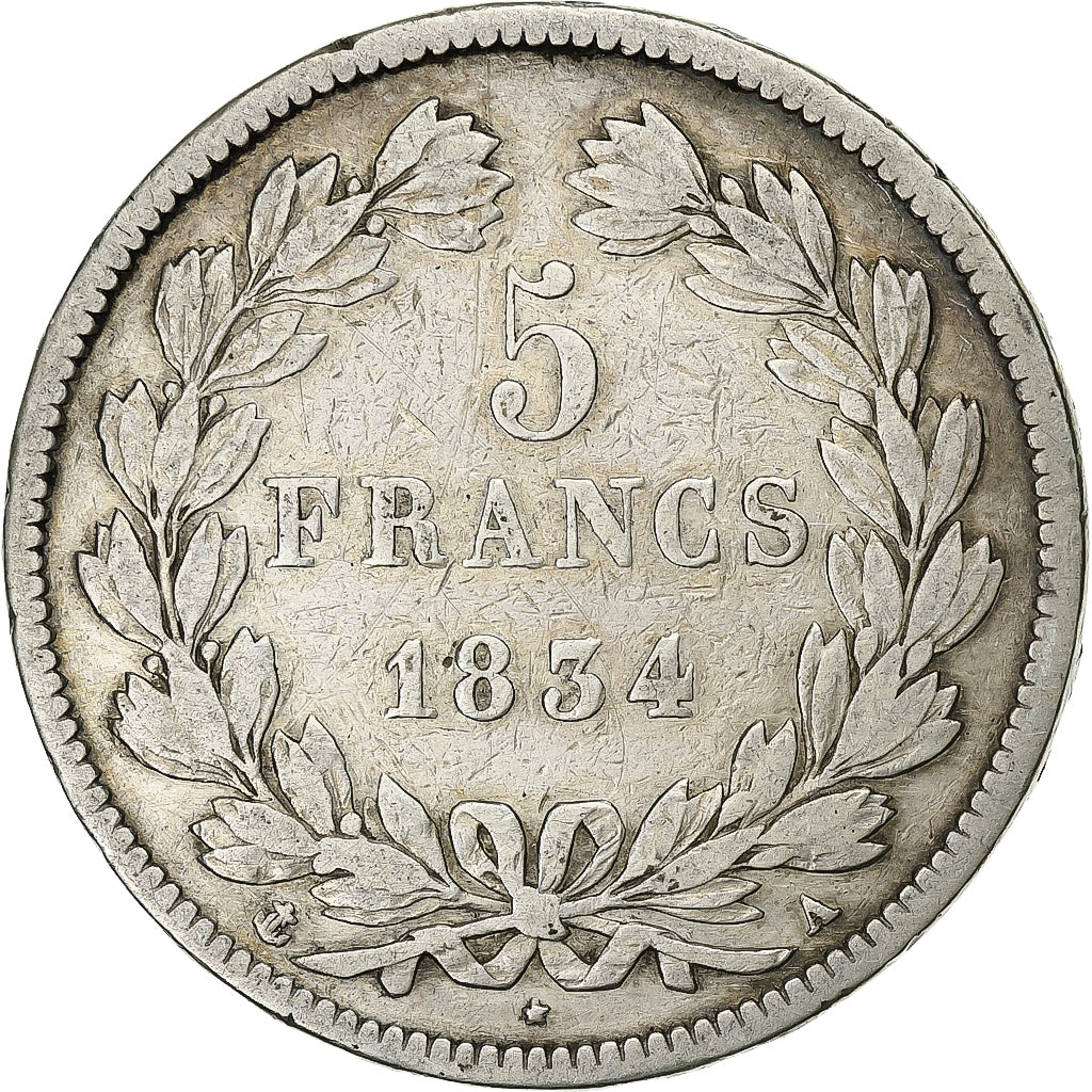 Frankrijk, Louis-Philippe I, 5 Francs, 1834, Paris, Zilver, FR+, Gadoury:678