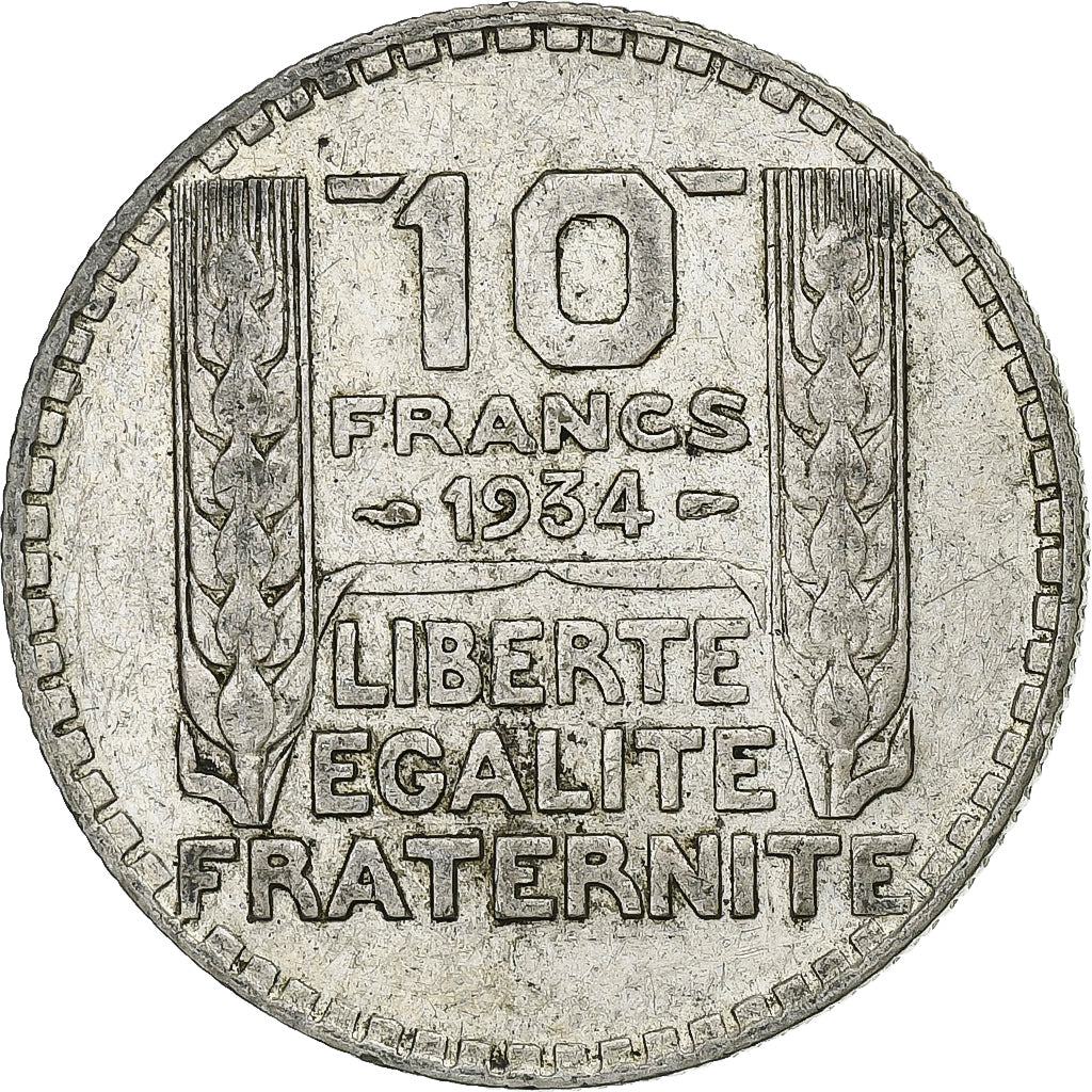 Francia, 10 Francs, Turin, 1934, Paris, Plata, BC+, Gadoury:801, KM:878