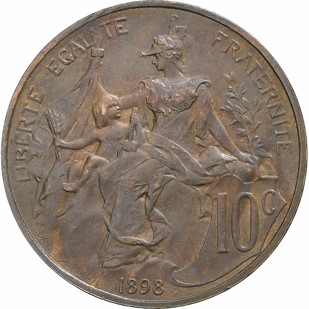 Francja, 10 Centimes, Daniel-Dupuis, 1898, Paris, Brązowy, AU(55-58)