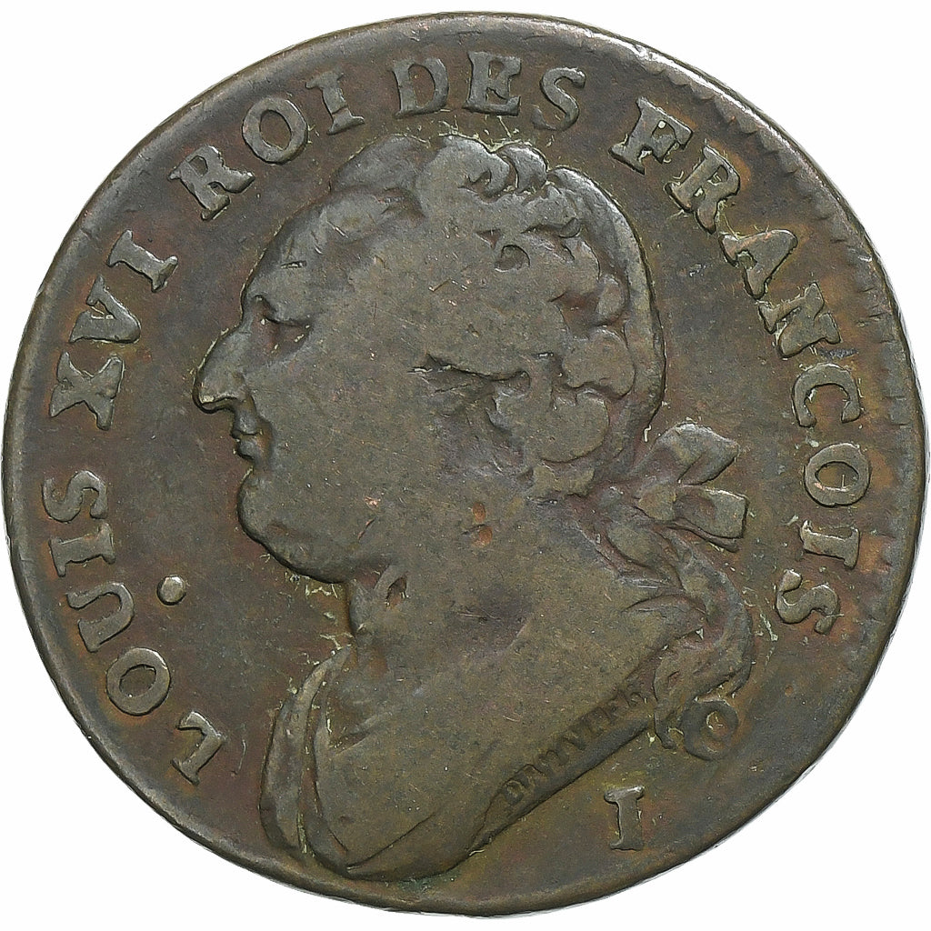 France, Louis XVI, 12 deniers françois, 1791·3, Limoges, Copper, VF(30-35)