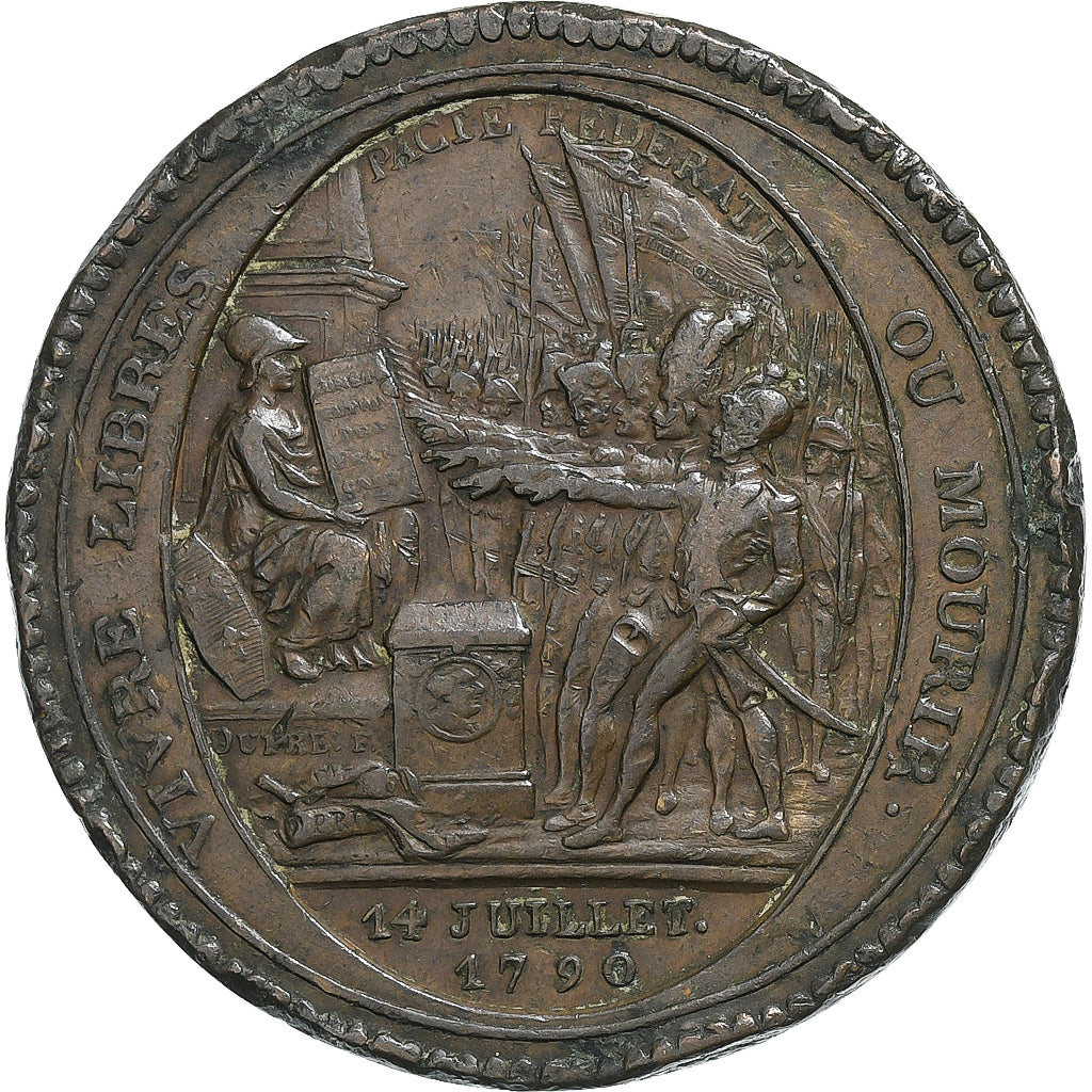 France, Monneron de 5 Sols, 1792, Bronze, VF(30-35)